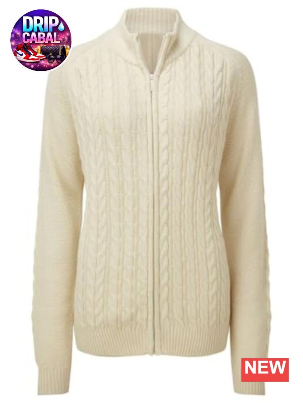 Women's Zip Up Cable Knit Cardigan Sweater Long Sleeve Mock Neck